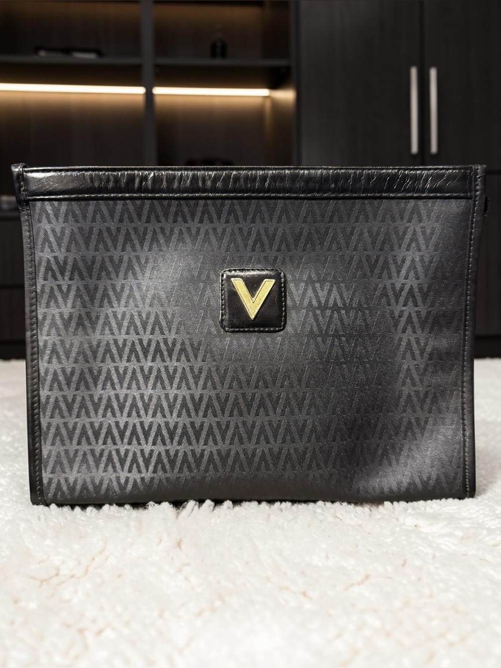 Vintage Mario Valentino Black Monogram Logo Clutch
